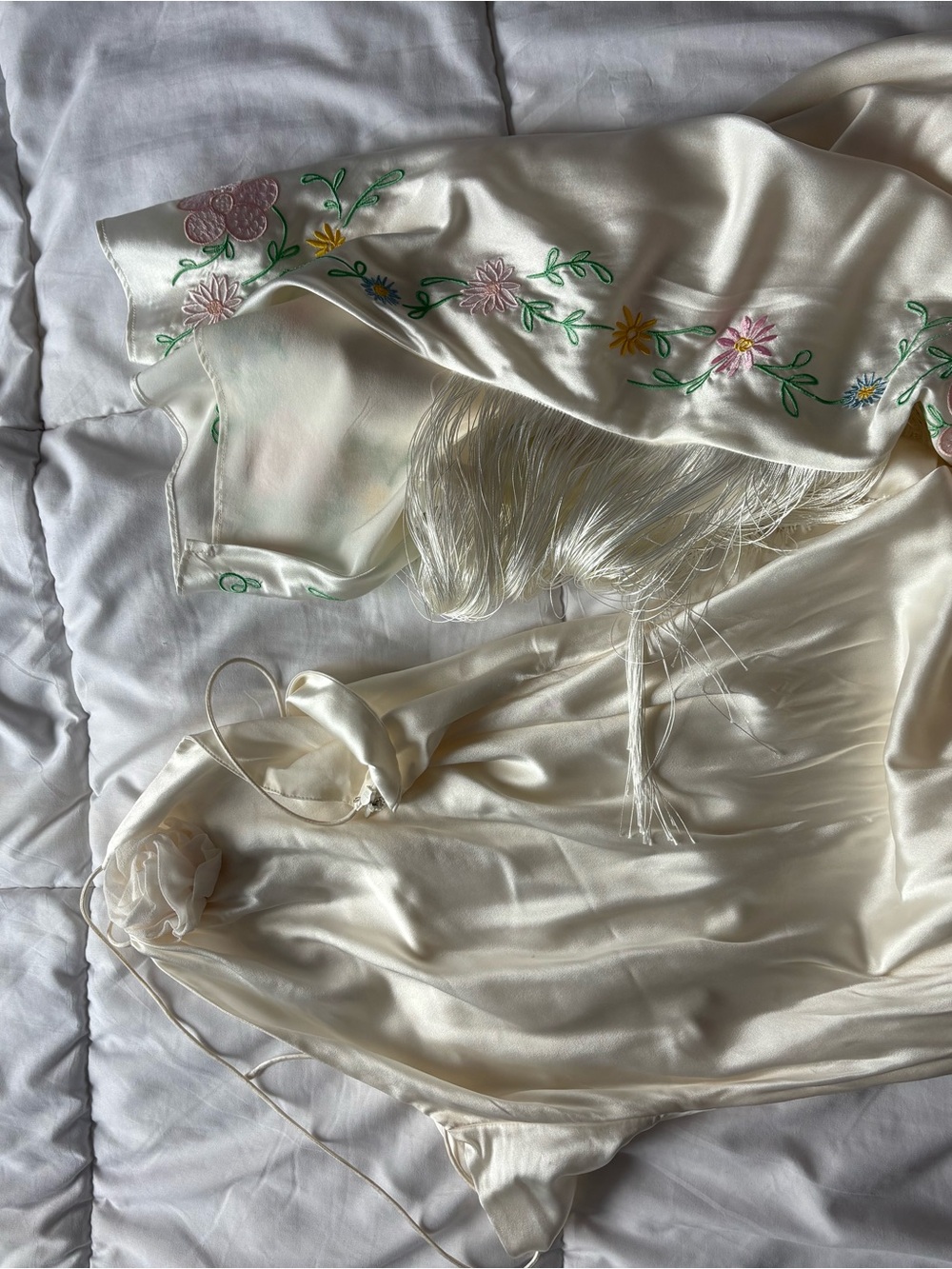 For Love And Lemons Cream Asymmetrical Floral-Trim Halter Dress - Picture 5 of 7